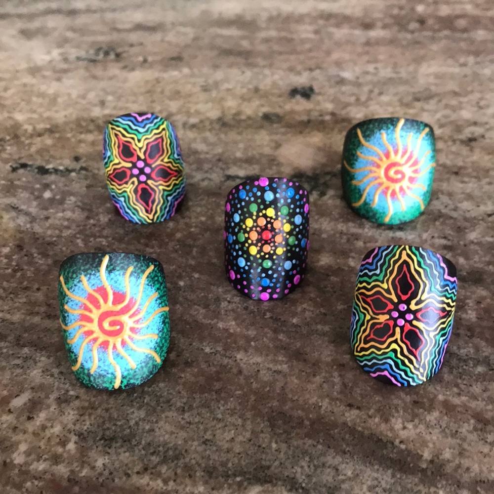 🌈Hand Painted Rings on Coconut Shell🌈 - Picture 2 of 7
